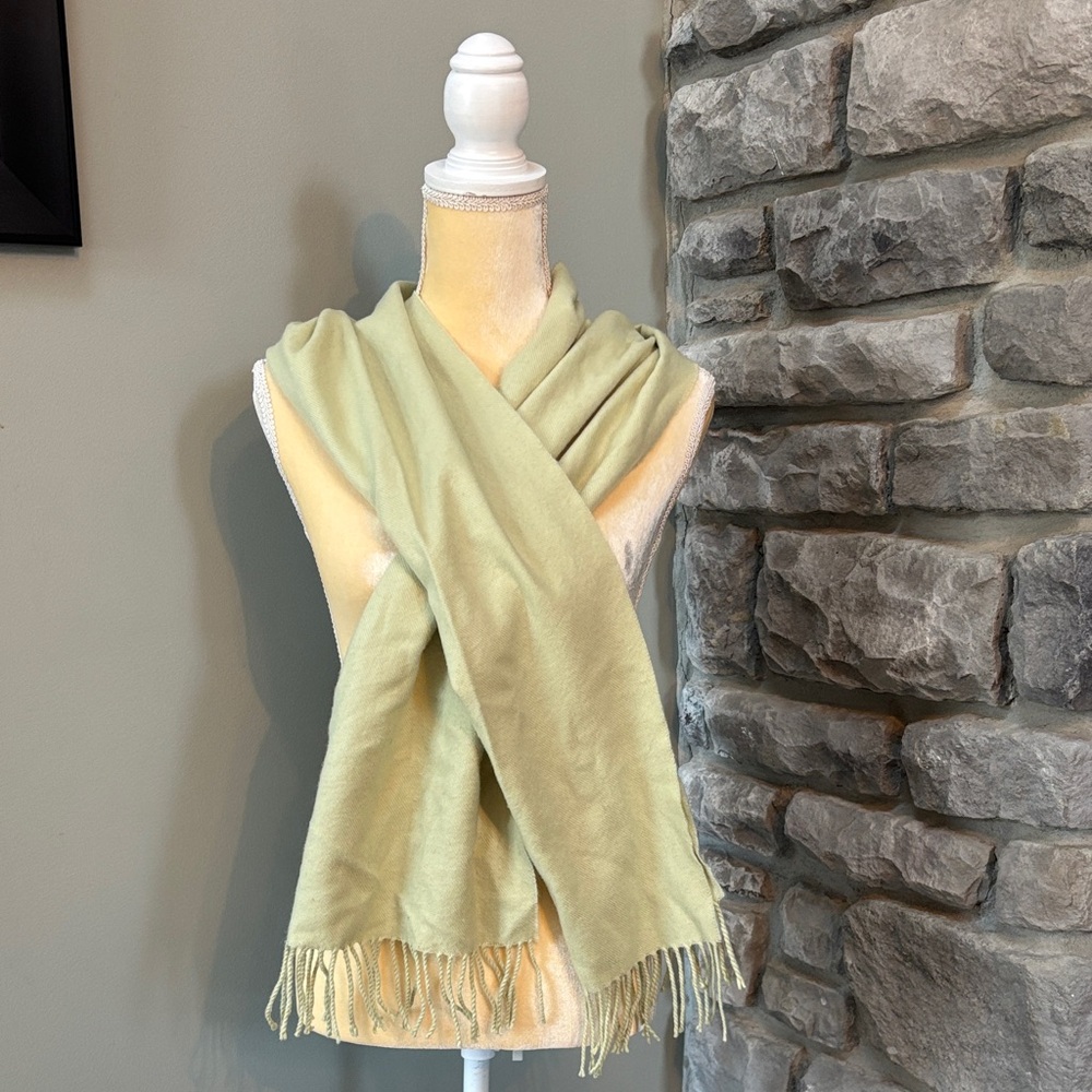Light Green Fringed Cashmere Scarf, Made in Scotland